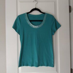 Style & Co. Women's Blue Embellished Short Sleeve T-Shirt Size L
